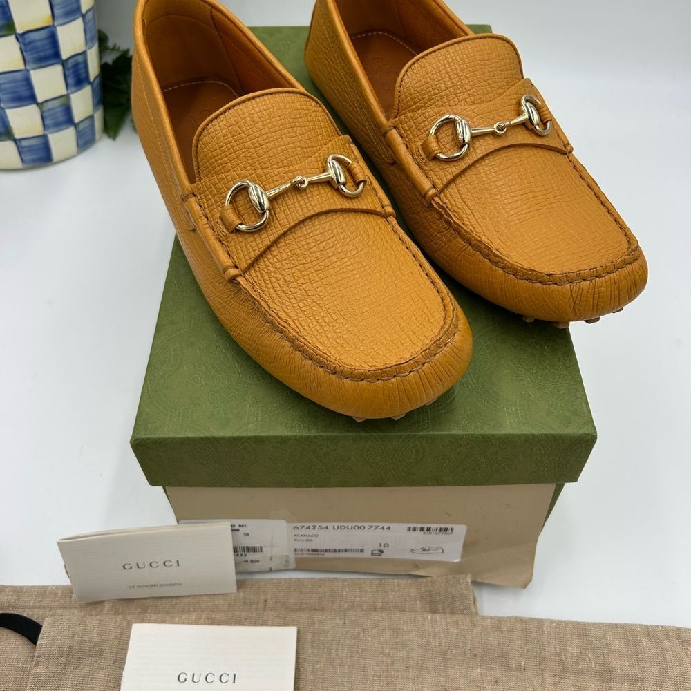 Men’s Gucci pebble grain leather horse bit driver loafers size 10 fits 10.5 US - Picture 5 of 11